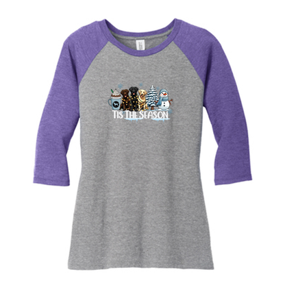 Labrador Tis The Season Winter DM136L District ® Women’s Perfect Tri ® 3/4-Sleeve Raglan - WagALotBowWow