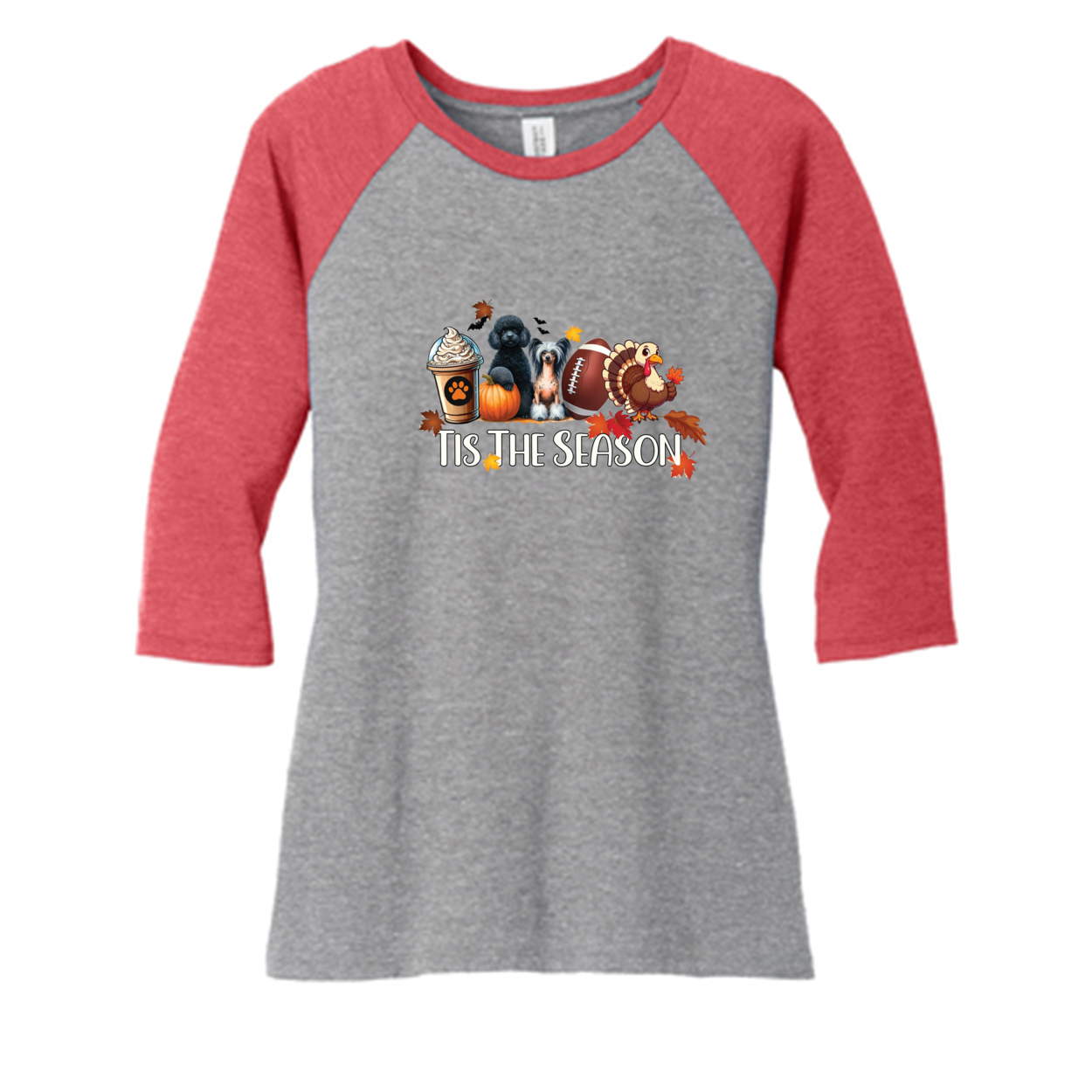Poodle & CC Tis The Season Fall DM136L District ® Women’s Perfect Tri ® 3/4-Sleeve Raglan - WagALotBowWow