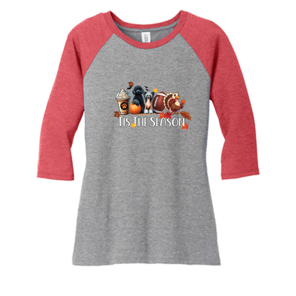 Poodle & CC Tis The Season Fall DM136L District ® Women’s Perfect Tri ® 3/4-Sleeve Raglan - WagALotBowWow