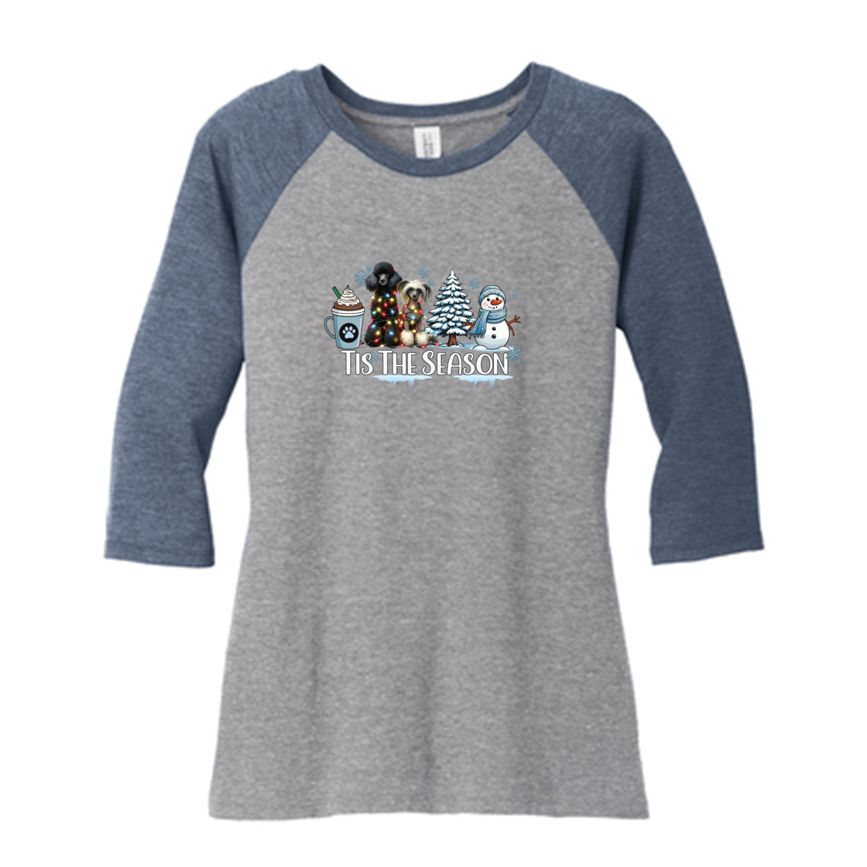Poodle & CC Tis The Season Winter DM136L District ® Women’s Perfect Tri ® 3/4-Sleeve Raglan - WagALotBowWow
