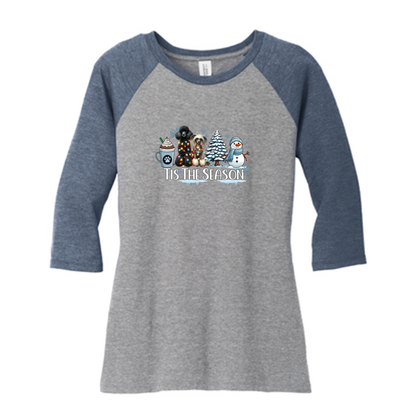 Poodle & CC Tis The Season Winter DM136L District ® Women’s Perfect Tri ® 3/4-Sleeve Raglan - WagALotBowWow