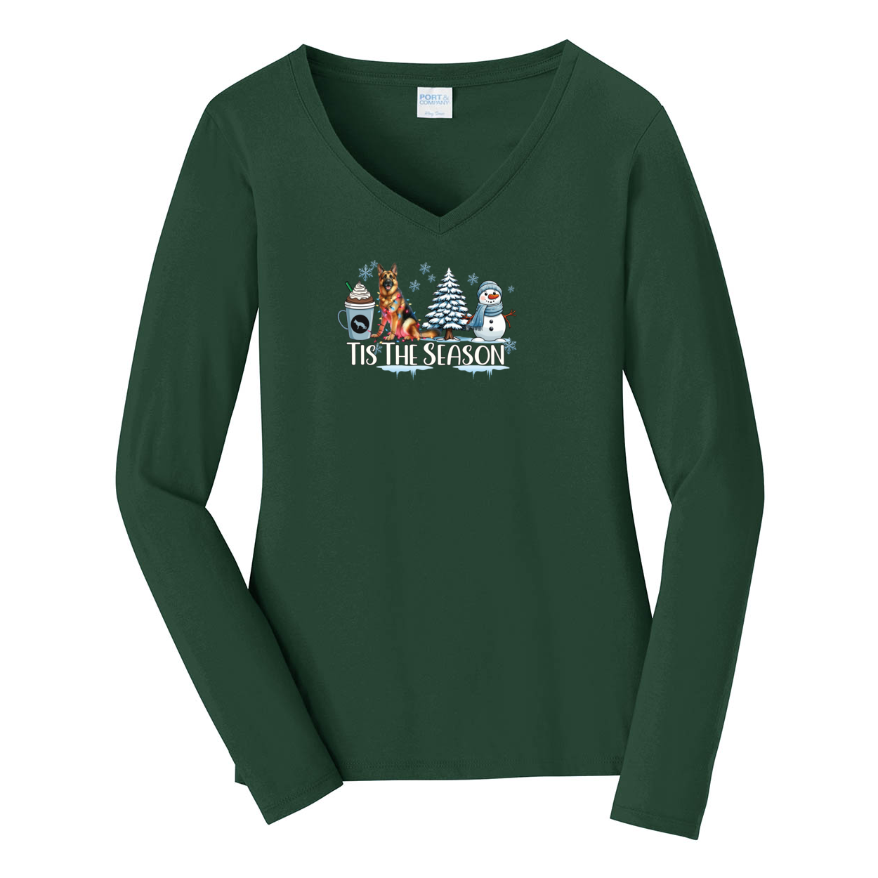 GSD Tis The Season Winter Port & Company® Ladies Long Sleeve Fan Favorite™ V-Neck Tee LPC450VLS - WagALotBowWow