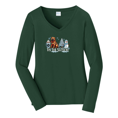Chinese Shar-Pei Tis The Season Winter Port & Company® Ladies Long Sleeve Fan Favorite™ V-Neck Tee LPC450VLS - WagALotBowWow