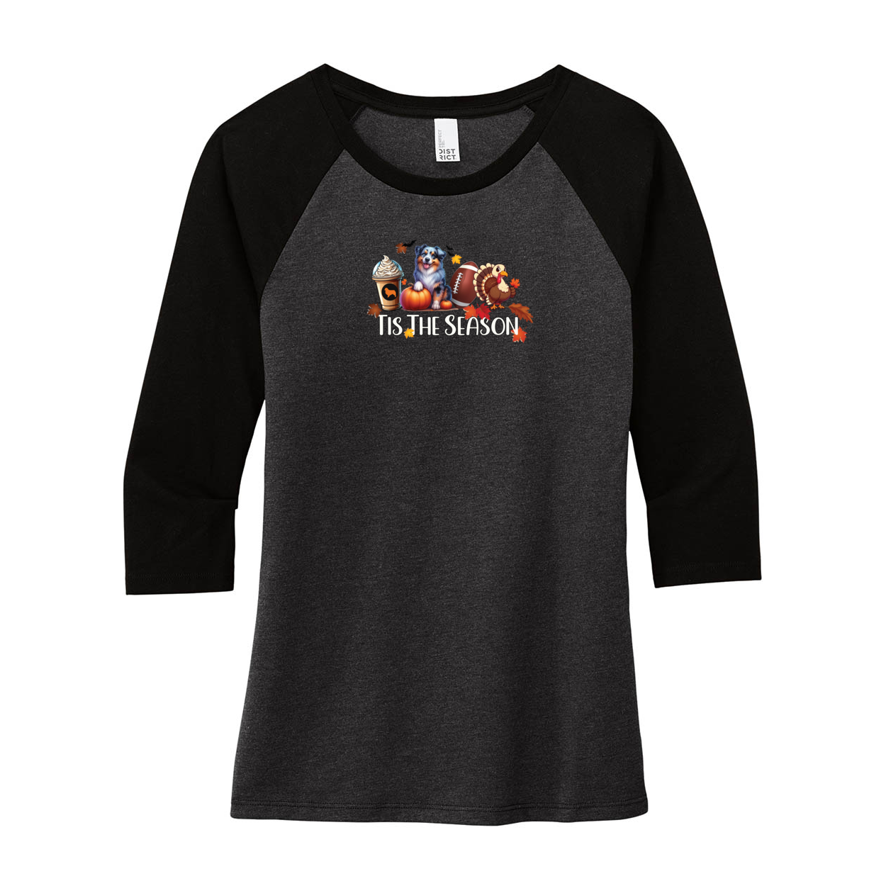 Blue Merle Australian Shepherd Tis The Season Fall 3/4-Sleeve Raglan - WagALotBowWow