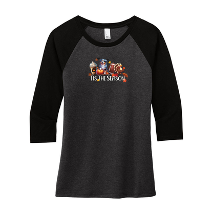 Blue Merle Australian Shepherd Tis The Season Fall 3/4-Sleeve Raglan - WagALotBowWow