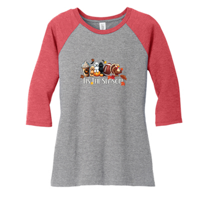 Poodle Tis The Season Fall DM136L District ® Women’s Perfect Tri ® 3/4-Sleeve Raglan - WagALotBowWow