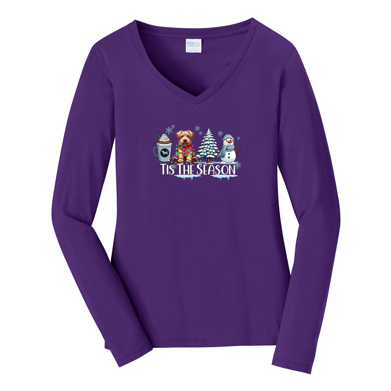 Glen of Imaal Terrier Tis The Season Winter Port & Company® Ladies Long Sleeve Fan Favorite™ V-Neck Tee LPC450VLS - WagALotBowWow