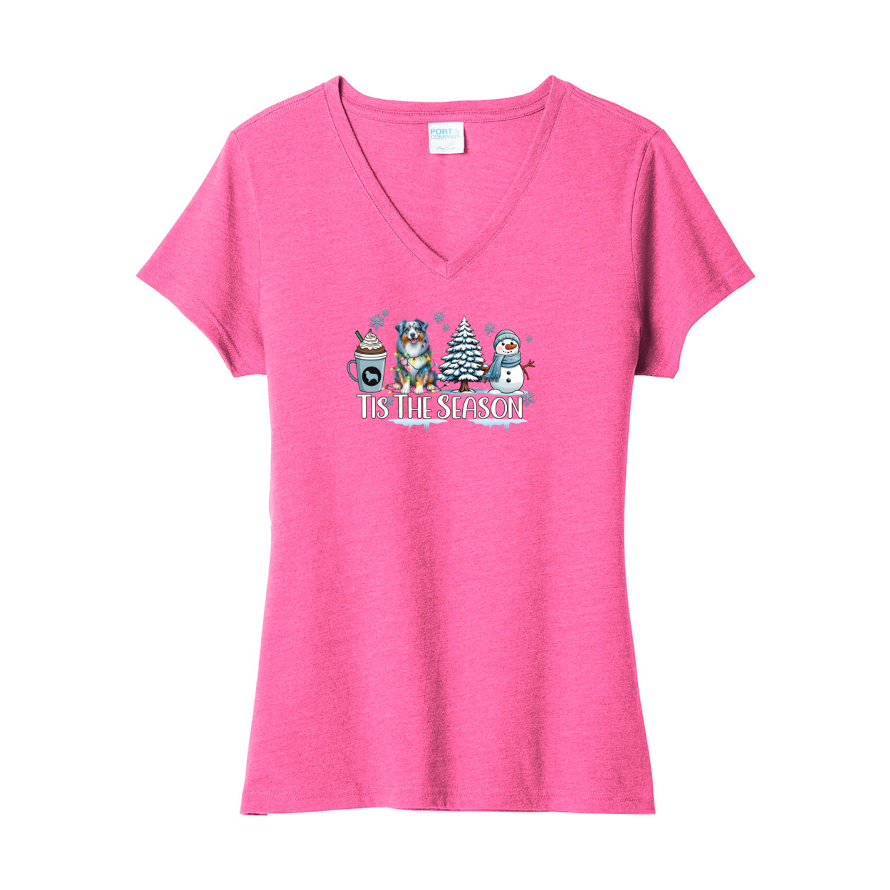 Blue Merle Australian Shepherd Winter V-Neck Tee SS - WagALotBowWow
