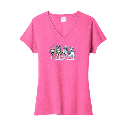 Blue Merle Australian Shepherd Winter V-Neck Tee SS - WagALotBowWow