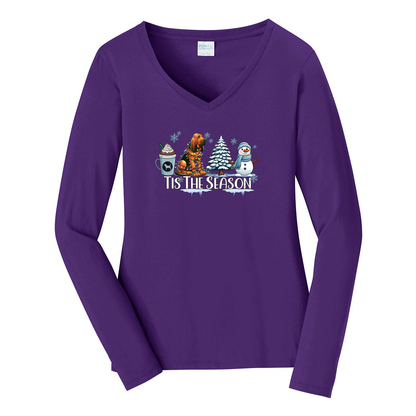 Bloodhound Tis The Season Winter Port & Company® Ladies Long Sleeve Fan Favorite™ V-Neck Tee LPC450VLS - WagALotBowWow