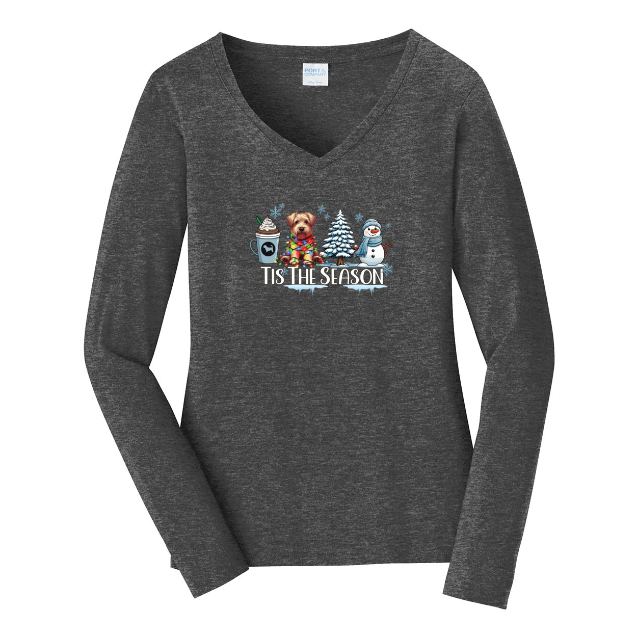 Glen of Imaal Terrier Tis The Season Winter Port & Company® Ladies Long Sleeve Fan Favorite™ V-Neck Tee LPC450VLS - WagALotBowWow