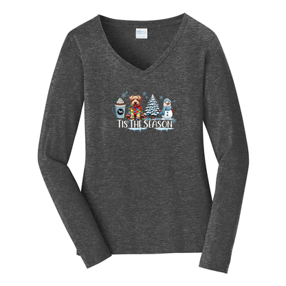 Glen of Imaal Terrier Tis The Season Winter Port & Company® Ladies Long Sleeve Fan Favorite™ V-Neck Tee LPC450VLS - WagALotBowWow