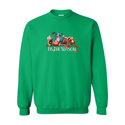 Blue Merle Aussie Tis The Season Fall Heavy Blend Crewneck Sweatshirt - WagALotBowWow
