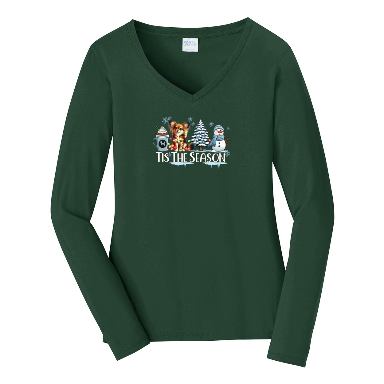 Russian Toy Tis The Season Winter Ladies Long Sleeve V-Neck Tee - WagALotBowWow