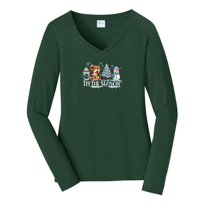 Russian Toy Tis The Season Winter Ladies Long Sleeve V-Neck Tee - WagALotBowWow