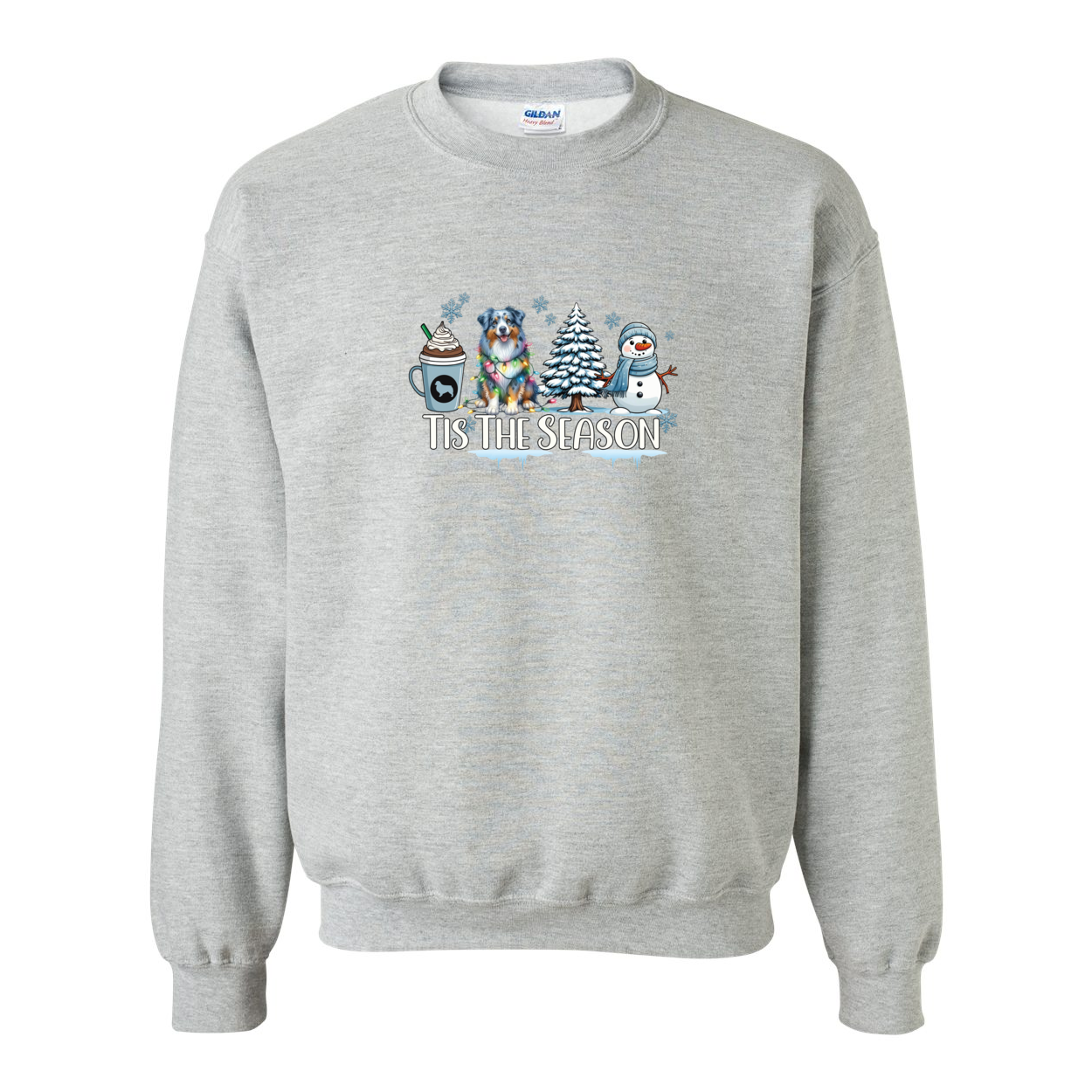 Blue Merle Aussie Tis The Season Winter Heavy Blend Crewneck Sweatshirt - WagALotBowWow