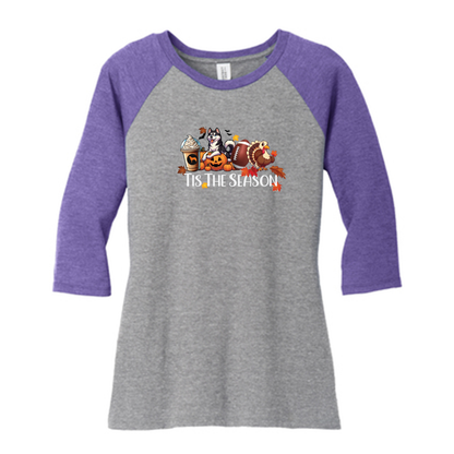 Tis The Season Fall Husky DM136L District ® Women’s Perfect Tri 3/4-Sleeve Raglan - WagALotBowWow