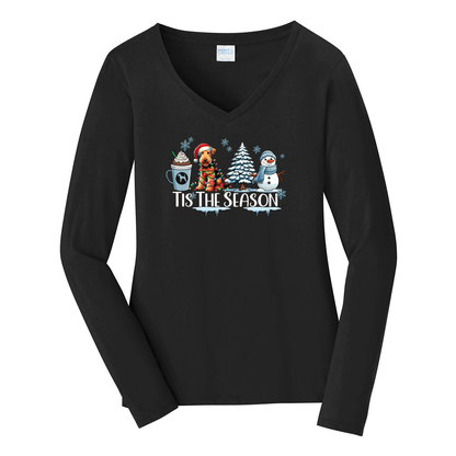 Airedale Terrier Tis The Season Winter Port & Company® Ladies Long Sleeve Fan Favorite™ V-Neck Tee LPC450VLS - WagALotBowWow