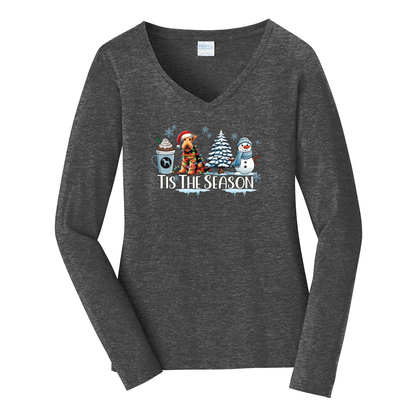 Airedale Terrier Tis The Season Winter Port & Company® Ladies Long Sleeve Fan Favorite™ V-Neck Tee LPC450VLS - WagALotBowWow