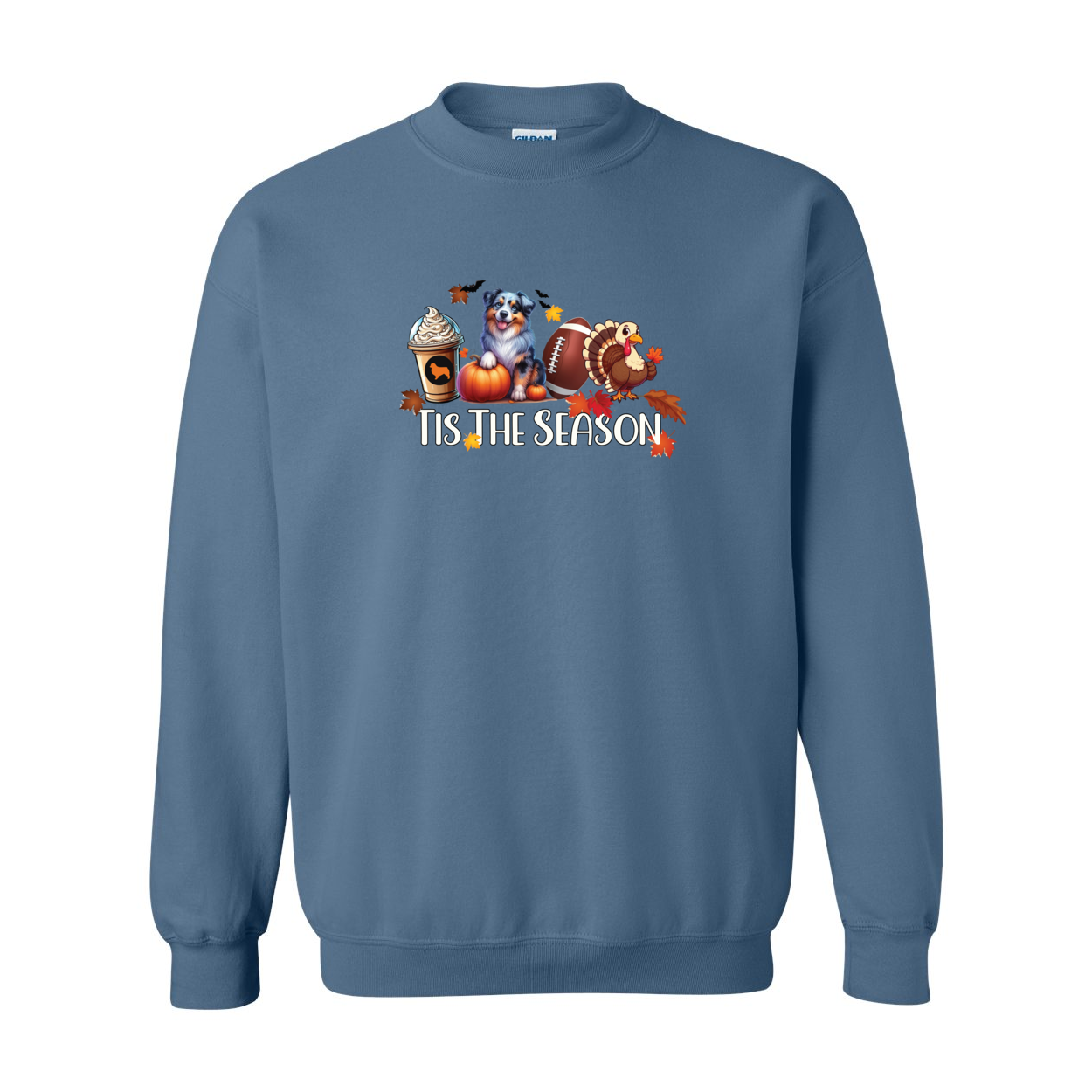 Blue Merle Aussie Tis The Season Fall Heavy Blend Crewneck Sweatshirt - WagALotBowWow