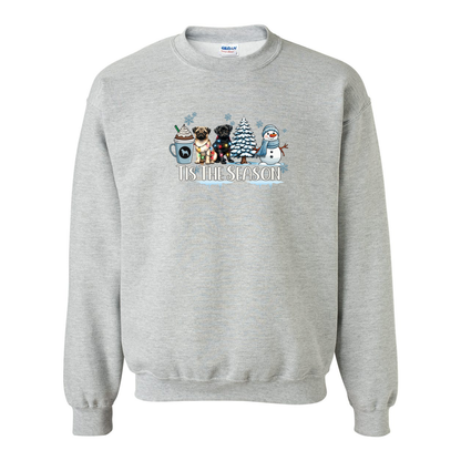 Pug Tis The Season Winter Heavy Blend Crewneck Sweatshirt - WagALotBowWow