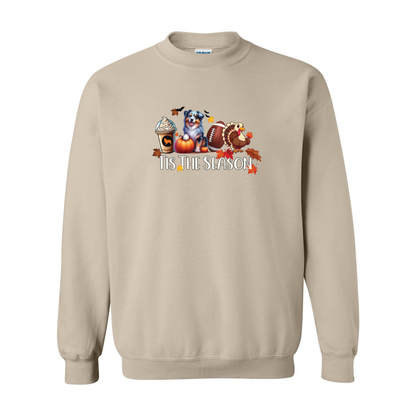 Blue Merle Aussie Tis The Season Fall Heavy Blend Crewneck Sweatshirt - WagALotBowWow