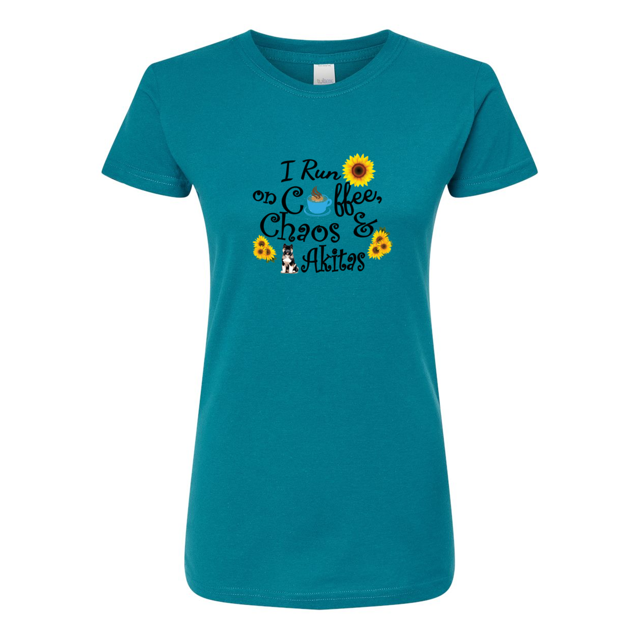 Chaos Akita Sunflower Women's Slim Fit Fine Jersey T-Shirt Black - WagALotBowWow