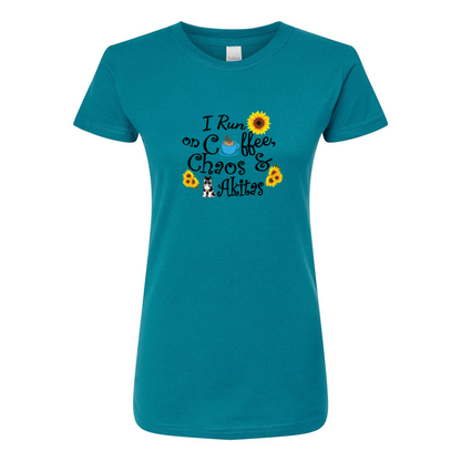 Chaos Akita Sunflower Women's Slim Fit Fine Jersey T-Shirt Black - WagALotBowWow