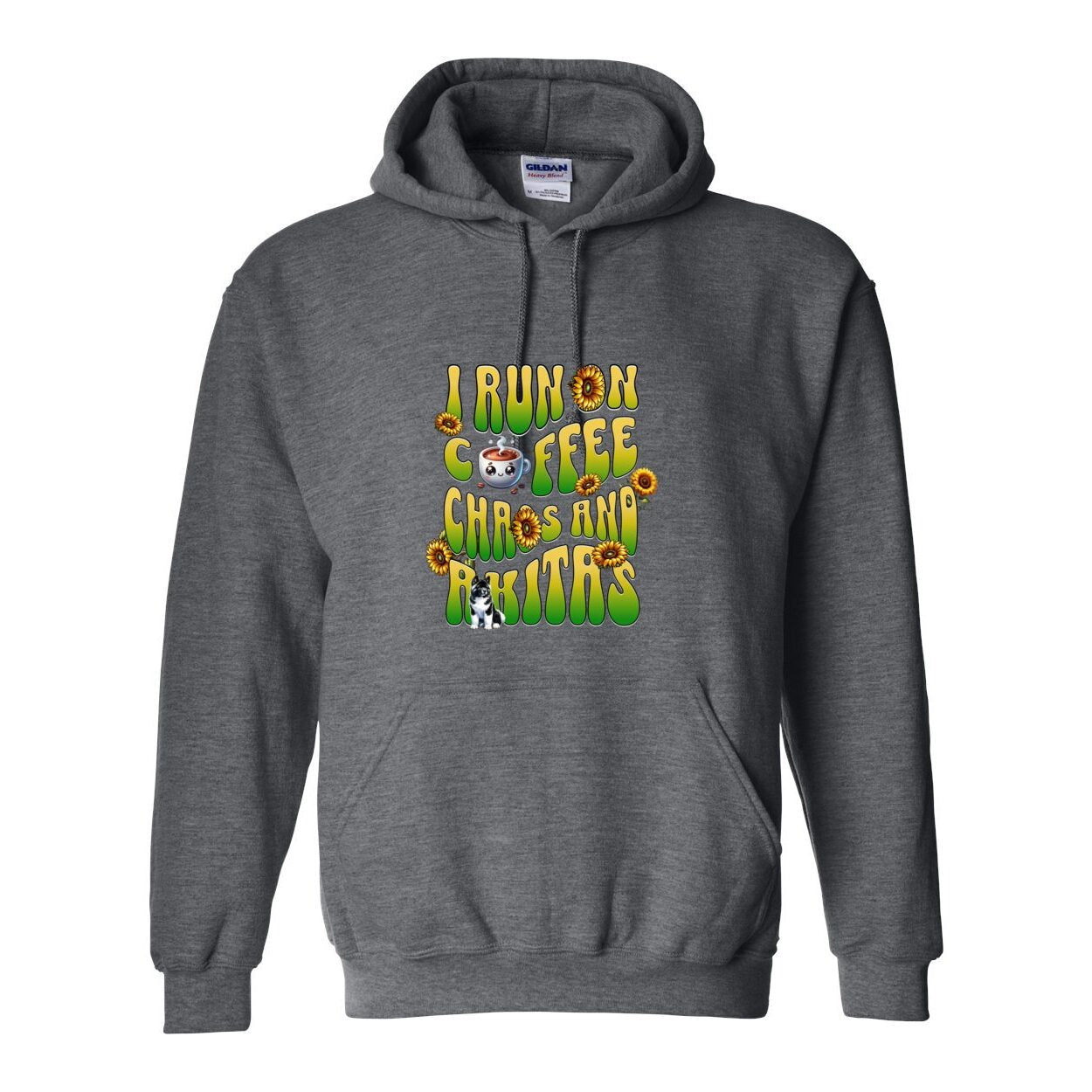 Coffee Chaos & Akita Green Yelllow Heavy Blend Hooded Sweatshirt - WagALotBowWow