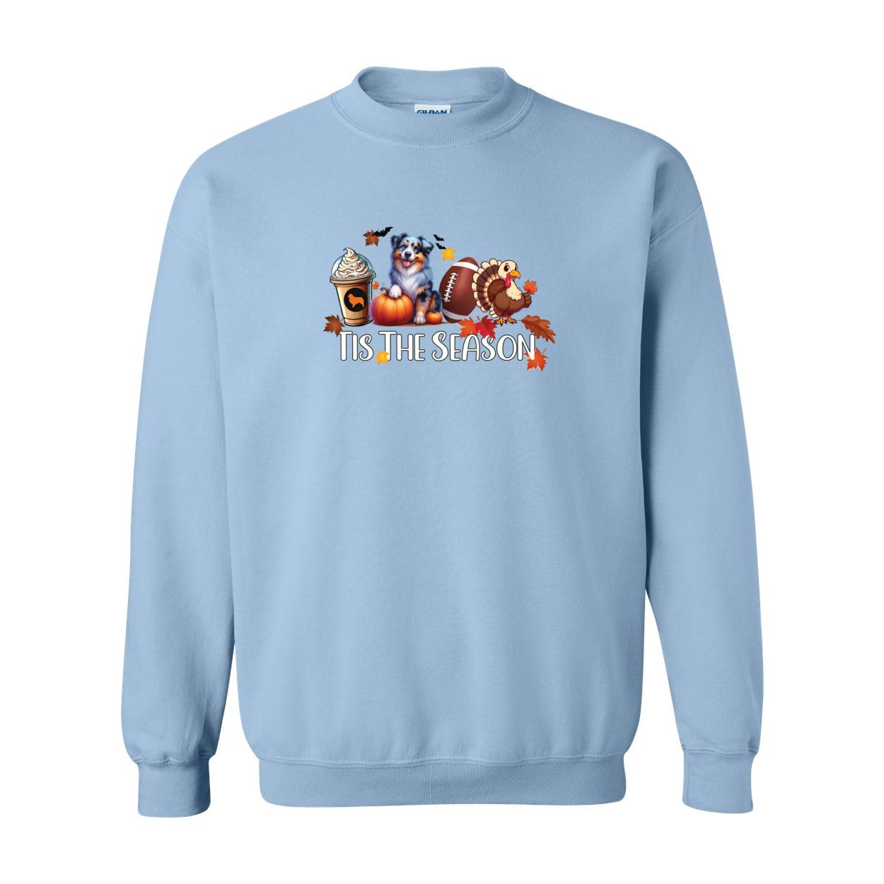 Blue Merle Aussie Tis The Season Fall Heavy Blend Crewneck Sweatshirt - WagALotBowWow