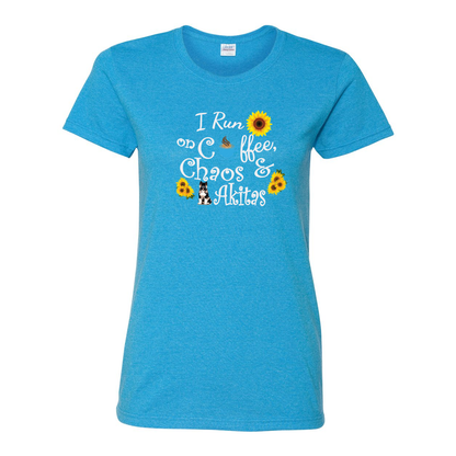 Chaos Akita Sunflower White Ladies SS T-Shirt - WagALotBowWow