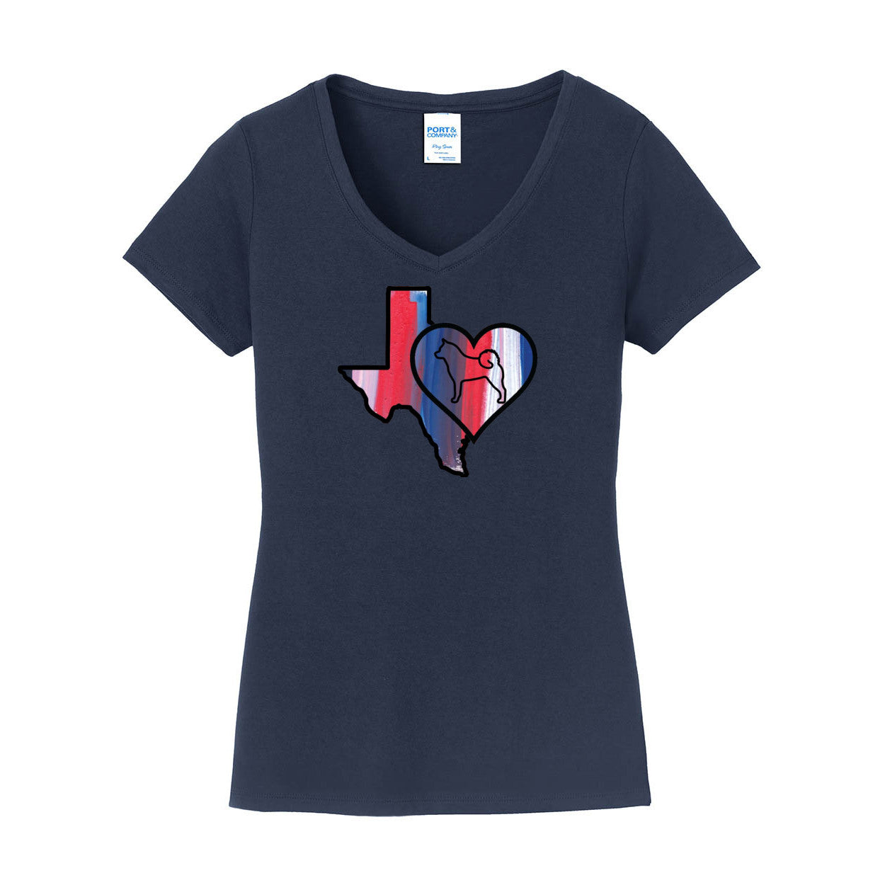 Texas Heart Akita LPC450V Port & Company® Ladies Fan Favorite™ V-Neck Tee - WagALotBowWow