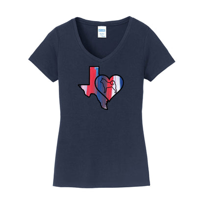Texas Heart Akita LPC450V Port & Company® Ladies Fan Favorite™ V-Neck Tee - WagALotBowWow
