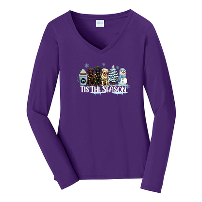 Labrador Tis The Season Winter Port & Company® Ladies Long Sleeve Fan Favorite™ V-Neck Tee LPC450VLS - WagALotBowWow