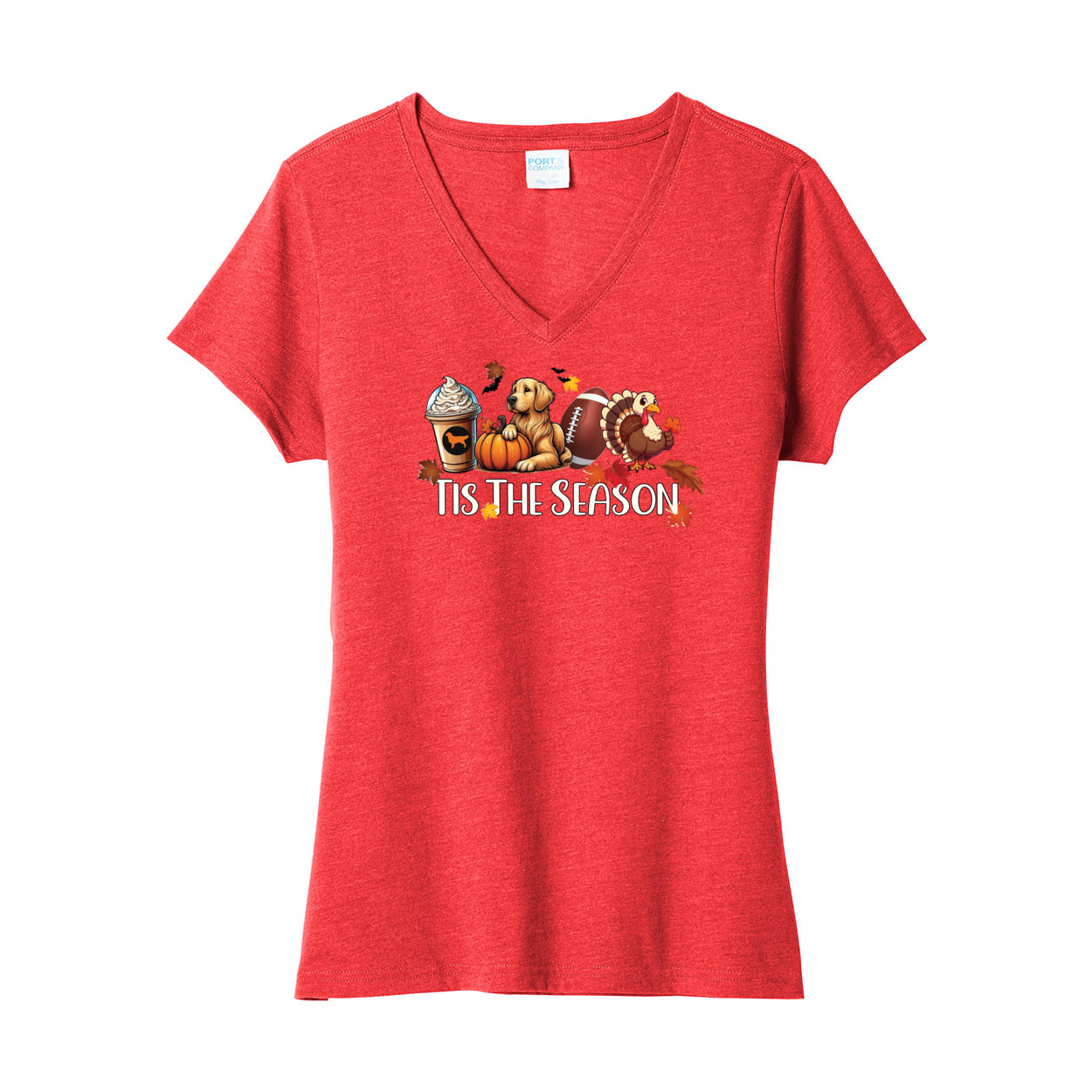 Golden Tis The Season Fall LPC455V Port & Company ® Ladies Fan Favorite ™ Blend V-Neck Tee - WagALotBowWow