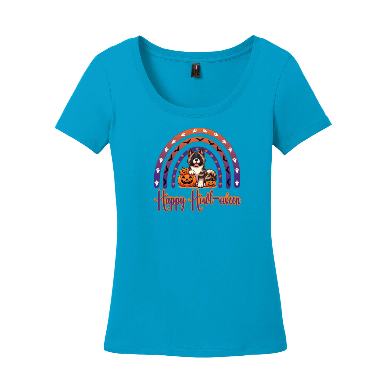 Akita Happy Howl-ween Scoop Neck Tee - WagALotBowWow