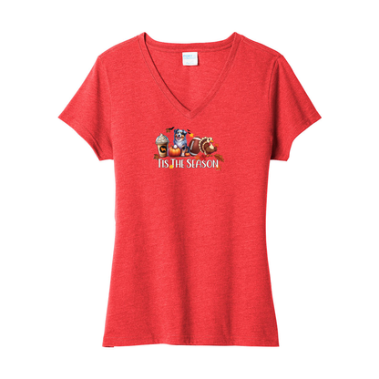 Blue Merle Aussie Tis The Season Fall V-Neck Tee SS - WagALotBowWow