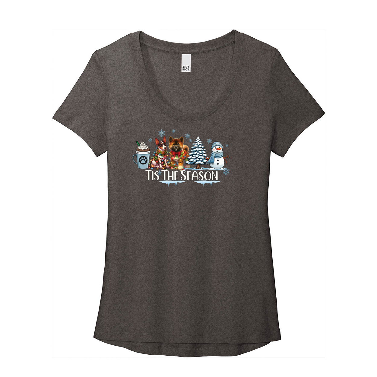 Rat Terrier & Akita Tis The Season Winter DT7501 District ® Women’s Flex Scoop Neck Tee - WagALotBowWow