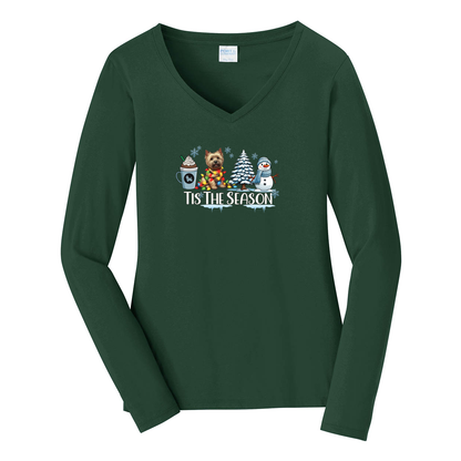Cairn Terrier Tis The Season Winter Port & Company® Ladies Long Sleeve Fan Favorite™ V-Neck Tee LPC450VLS - WagALotBowWow