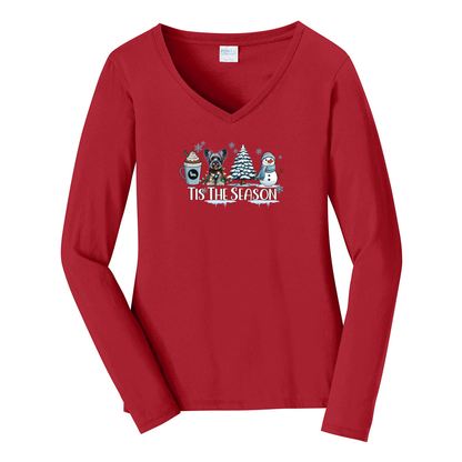 Skye Terrier Tis The Season Winter Port & Company® Ladies Long Sleeve Fan Favorite™ V-Neck Tee LPC450VLS - WagALotBowWow