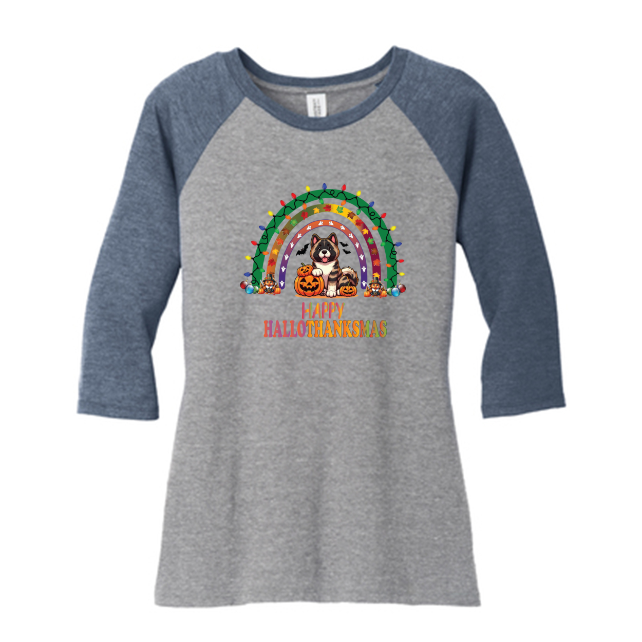 Akita HalloThanksMas District ® Women’s Perfect Tri ® 3/4-Sleeve Raglan - WagALotBowWow
