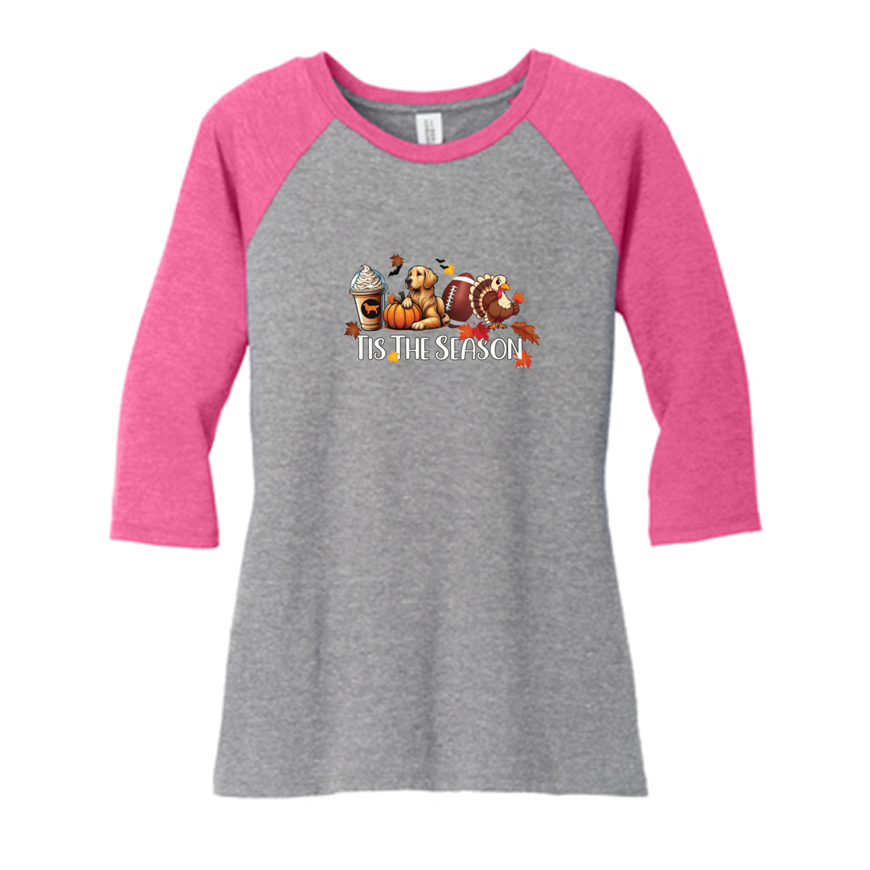 Golden Tis The Season Fall DM136L District ® Women’s Perfect Tri ® 3/4-Sleeve Raglan - WagALotBowWow