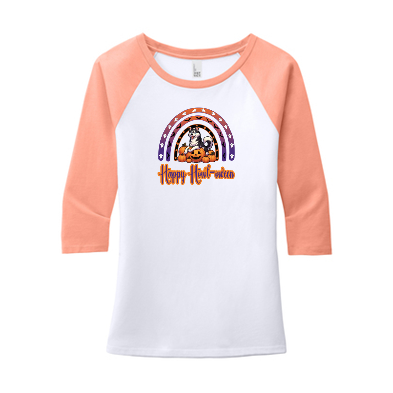 Siberian Husky Howl-oween DM136L District ® Women’s Perfect Tri ® 3/4-Sleeve Raglan - WagALotBowWow
