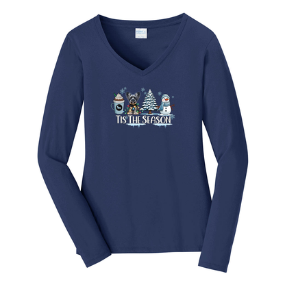 Skye Terrier Tis The Season Winter Port & Company® Ladies Long Sleeve Fan Favorite™ V-Neck Tee LPC450VLS - WagALotBowWow