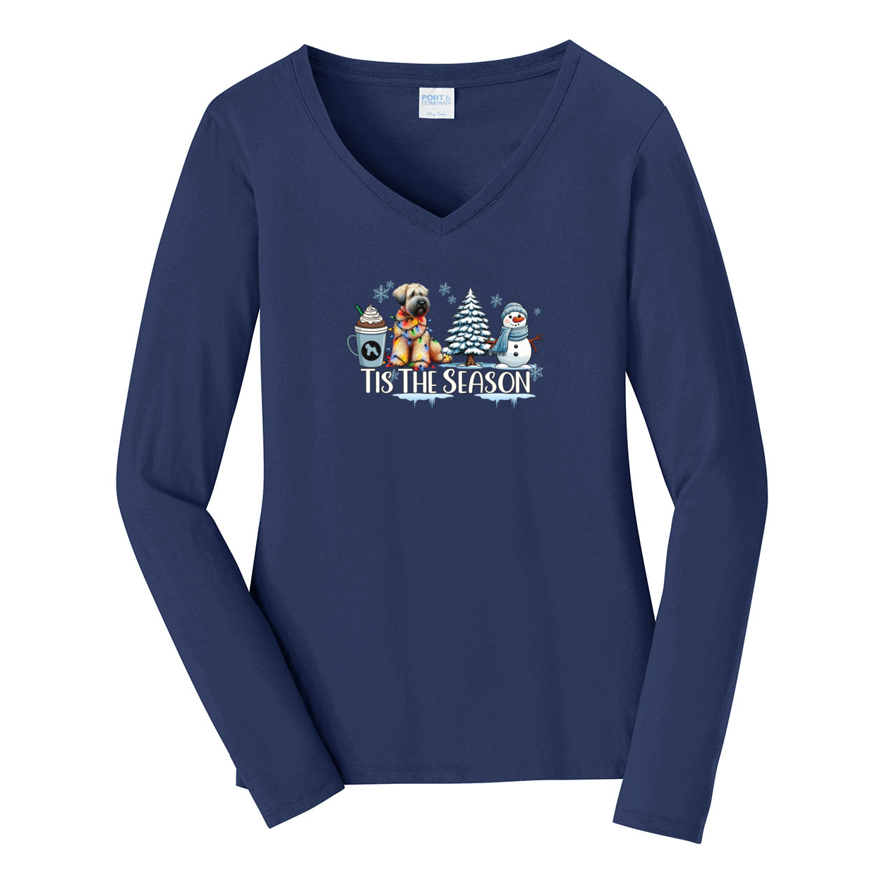 SCWT Tis The Season Winter Port & Company® Ladies Long Sleeve Fan Favorite™ V-Neck Tee LPC450VLS - WagALotBowWow