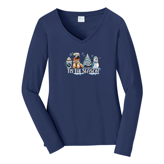SCWT Tis The Season Winter Port & Company® Ladies Long Sleeve Fan Favorite™ V-Neck Tee LPC450VLS - WagALotBowWow