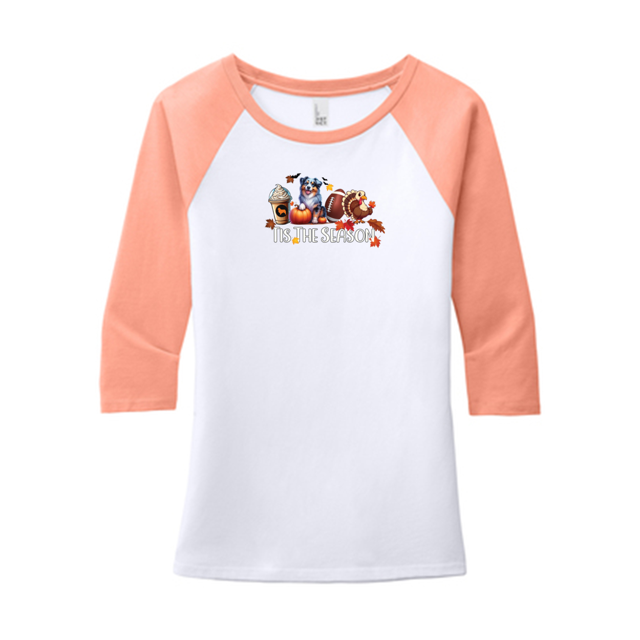 Blue Merle Australian Shepherd Tis The Season Fall 3/4-Sleeve Raglan - WagALotBowWow