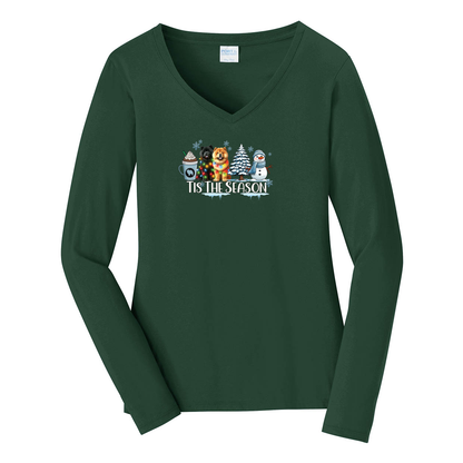 Chow Chow Tis The Season Winter Port & Company® Ladies Long Sleeve Fan Favorite™ V-Neck Tee LPC450VLS - WagALotBowWow