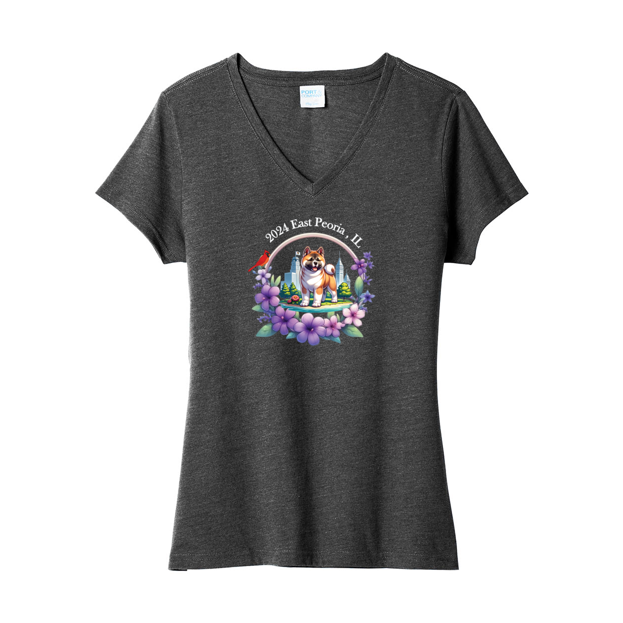 IL Akita Ladies V-Neck Front Only - WagALotBowWow