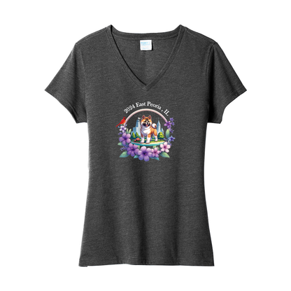 IL Akita Ladies V-Neck Front Only - WagALotBowWow